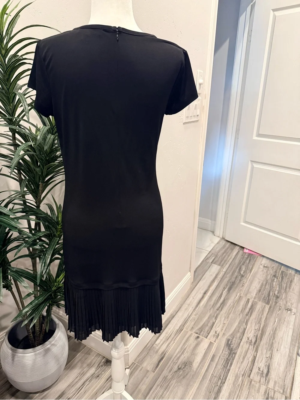 Michael Kors Black Short-Sleeve Fringe-Hem Mini Dress